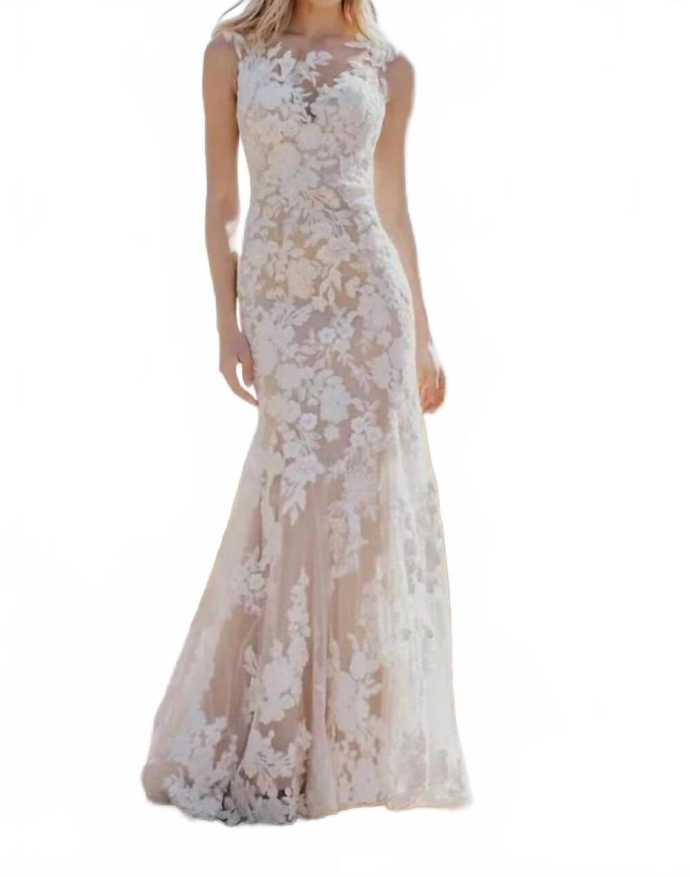 NEW ALLURE BRIDALS lace sheath wedding dress in sand/ivory/nude